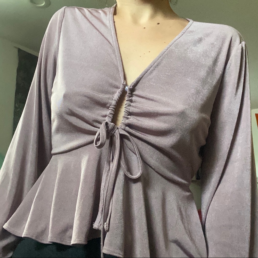 Inspired Hearts Mauve Flowy Sleeve Blouse - Picture 2 of 4